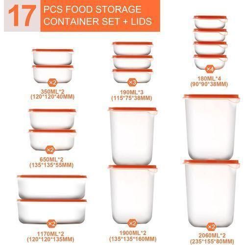 17-Piece BPA-Free Microwaveable and Freezer-Safe Storage Container Set with Lids (Orange)