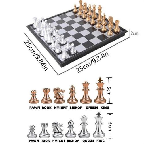 Folding Chess Board Set Gold Silver Travel Chess Board Game Sets Portable Beginner Chess Set Plastic for Children Adult Party