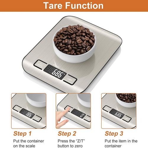 CYFAZA Food Kitchen Scale Stainless Steel 5kg/1g With Tare Function, LCD Display, Battery Operated