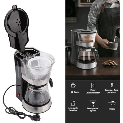 WINNING STAR Coffee Maker Machine with Filter 1.2L Glass Coffee Pot/ Water Tank Non-Stick Coated Hot Plate Warm Keeping/ Automatic Pause Function 1.1m Copper Charging Cable VDE Plug
