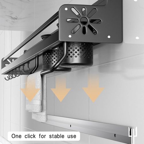 60cm wall-mounted spice rack, no drilling required, with 10 hooks for hanging on the wall, suitable for storing 2 cups of spices - Black