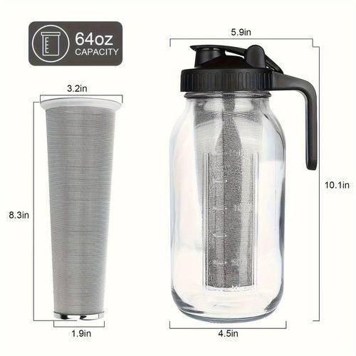 64 oz Cold Brew Coffee Maker, Mason Jar Cold Water Coffee Maker with Filter and Cleaning Brush