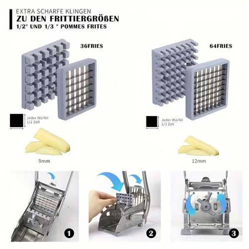 Beqqk 4in1 Vegetable Cutter, French Fries Cutter, Stainless Steel Fruit Cutter, Potato Chipper, Potato Slicer