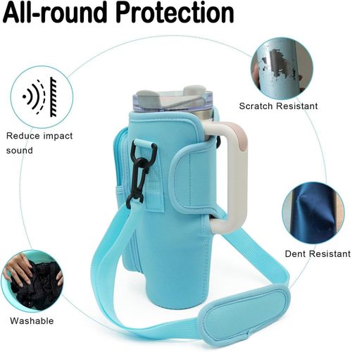 Flushrenic Water Bottle Carrier Bag,Water Bottle Carrier Bag,for Stanley 42oz Tumbler with Phone Pocket,Holder Pouch with Adjustable Strap for Hiking Travelling Camping(Light Blue)