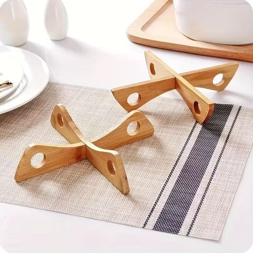 2 Pack Bamboo Trivet Pot Holder - Detachable Heat Insulation Stand for Wok, Frying Pan, Dutch Oven - Reversible Cooling Rack for Hot Pans - Heat Resistant for Countertop, Camping, Outdoor