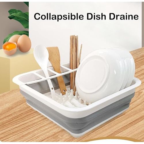 Large White Foldable Dish Drainer Plate Cutlery Basket，Collapsible Dish Drainer