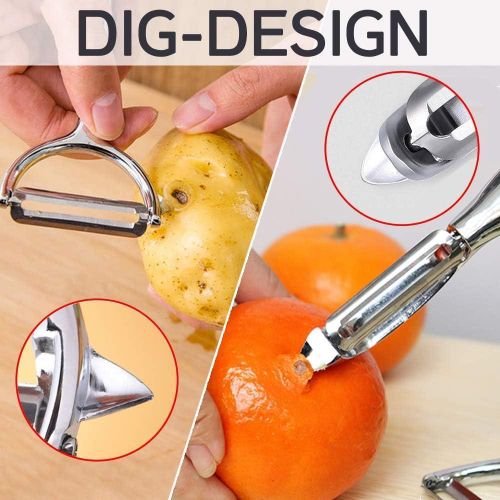 2 Pack Vegetable &amp; Potato Peelers | Y &amp; I Shape | Stainless Steel Blades | Ergonomic Non-Slip Handle | Dishwasher Safe | Fruit &amp; Veggie Peeler Set