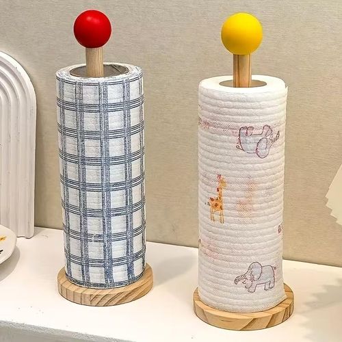 1pc Wood Countertop Paper Towel Holder &amp; Plastic Wrap Roll Hanger - Space-Saving Minimalist Suitable and Dining Room Holder, Compatible with Napkins, Wet Wipes, Cling Film