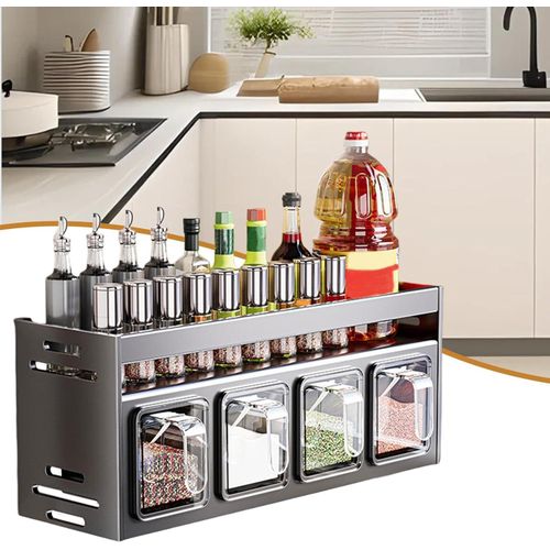 Wall-mounted spice rack, oil/salt/sauce/v-inegar/seasoning storage box