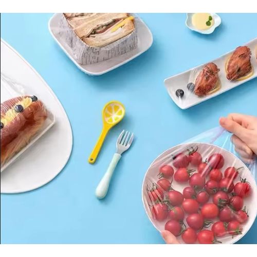 100 Pcs Elastic Food Covers, Disposable Plastic Bowl Lids for Fruit &amp; Vegetable Storage, Freshness Seal Wraps