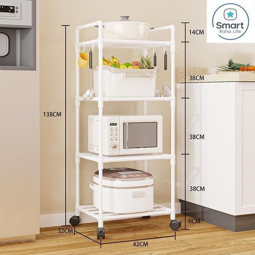 Smartraha life RahaLife Multifunctional Floor Standing Storage Rack Multi-Tier Kitchen Organizer for Microwave, Utensils Bathroom &amp; Home Use Sturdy Steel Shelf