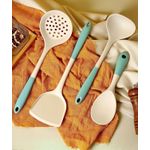 Flushrenic 4PCS Cooking Utensil Set, Heat Resistant Silicone Kitchen Cookware Utensils Set, Kitchen Cooking Tools Includes Turner, Spoon, Slotted spoon, Rice Spoon