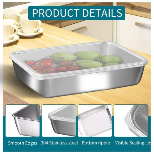 addigoes 3-Piece Stainless Steel Food Container Set - Airtight Storage Boxes &amp; Kitchen Trays, Freezer &amp; Oven Safe with Lids, Dishwasher Safe