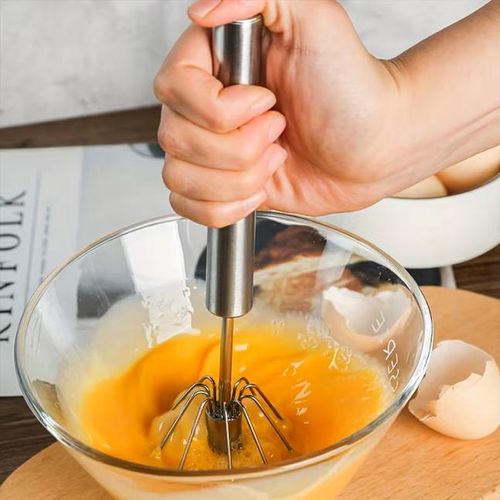 KnMn 32x7 CM Stainless Steel Egg Whisk Hand Push Rotary Whisk Blender Milk Frother Baking Tools
