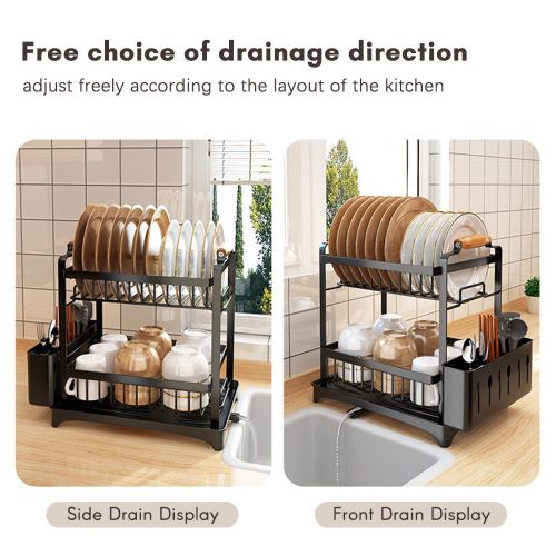 Dish Drying Rack 3-Tier Dish Racks with Detachable Drainboard Chopstick Rack Bowl Holder Storage Rack for Kitchen Counter