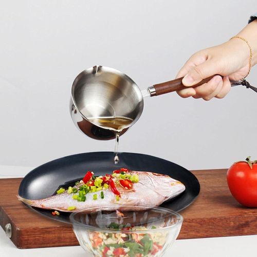 304 stainless steel small oil pan, mini frying pan with pouring spout