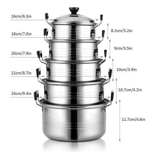 5-Piece Stainless Steel Cookware Set, Kitchen Cookware Set with Lids and Scald-Proof Handles, Suitable for All Stove Types Induction, Gas
