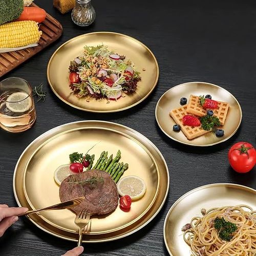 6-Pack Stainless Steel Plate/gold Round Dinner Plate/fruit Dessert Steak Plate