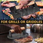 Cast Iron Hamburger Meat Press &amp; Cast Iron Bacon Press Wooden Handle Grill