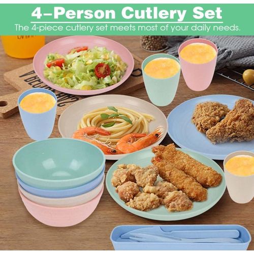 44-Piece Unbreakable Dinnerware Set, Cutlery Set - Multicolor - Fork, Spoon, Plate - Reusable