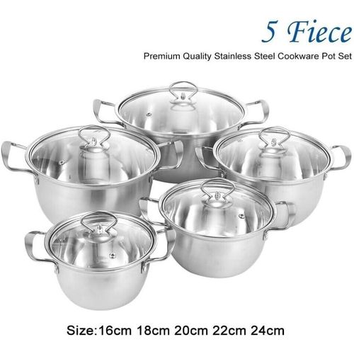 5 Pack Stainless Steel COOKWARE HOB STOCKPOT Pot Casserole Set with Glass LIDS