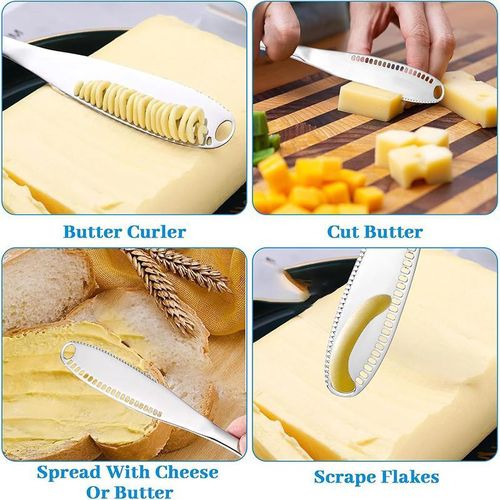2 Pack Butter Spreader Knife – 3-in-1 Butter Curler, Slicer, and Spreader, Silver