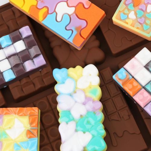 2 Pcs Creative Chocolate Molds with 100pc golden chocolate wrapping paper, Candy Bar Molds Silicone Deep Shapes, Silicone Molds for Wax Melts Non Stick Large