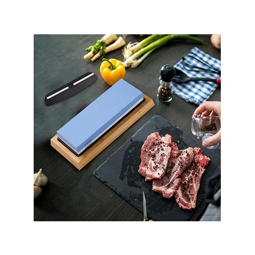 TodyJeyHo Sharpening Stone 2-in 1 Whetstone Knife Sharpener Stone Dual Sides 1000/6000 Grit Knife Sharpening Kit Wet Stone with Flattening Stone Angle Guide Non-Slip Bamboo Base for Kitchen Pocket Knife