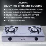 AILYONS GS017 Gas Cooker Double Burner Stainless Steel Table Top (1YR WRTY)