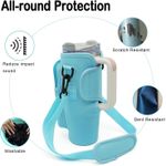 Flushrenic Water Bottle Carrier Bag,Water Bottle Carrier Bag,for Stanley 42oz Tumbler with Phone Pocket,Holder Pouch with Adjustable Strap for Hiking Travelling Camping(Light Blue)
