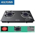 AILYONS GS005A-1, 2 Burner Glass Top Gas Cooker &amp; Infrared Double Burner  (1YR WRTY)