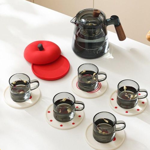 General 5pcs Red Apple-Shaped Non-Slip Silicone Coasters - Heat-Resistant Cute Household Drink Coaster Pads