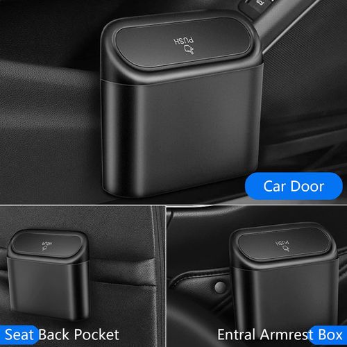 Flushrenic 2-piece mini car trash can with lid, small trash can, leak proof ABS trash can, car interior accessories, household trash can, suitable for cars and offices, with 30 garbage bags