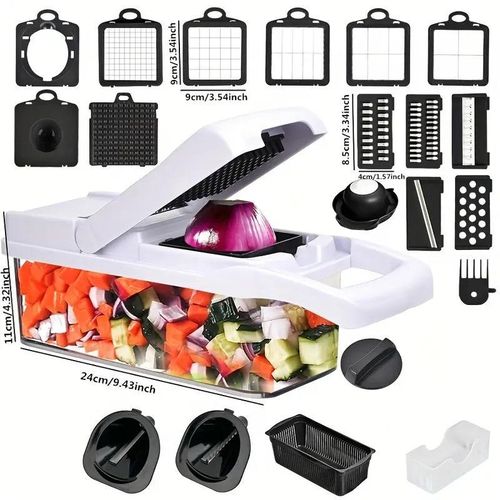 Black and white multifunctional 22 in 1 food chopper onion chopper vegetable slicer chopper vegetable chopper with 12 blades