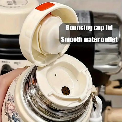 600ML Peony Flower Water Bottle, Leak-proof and Drop-proof Thermos Cup with Carrying Rope, Made of BPA-Free 316 Stainless Steel, Can Keep Drinks Hot or Cold for a Long Time