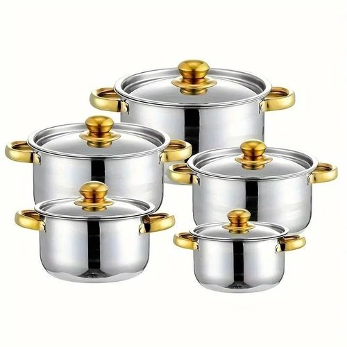 5-piece stainless steel cookware set - multifunctional soup pot with lid, enhanced capacity design, non-stick and scratch-resistant, suitable for all stove types