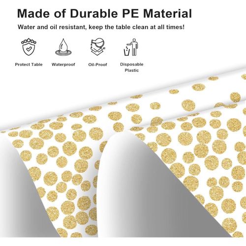 White and Gold Dot Tablecloth, White Plastic Table Cloths for Parties Disposable, 54x108in Waterproof Rectangular Camping Tablecloth for Birthday Party Picnic Baby Shower