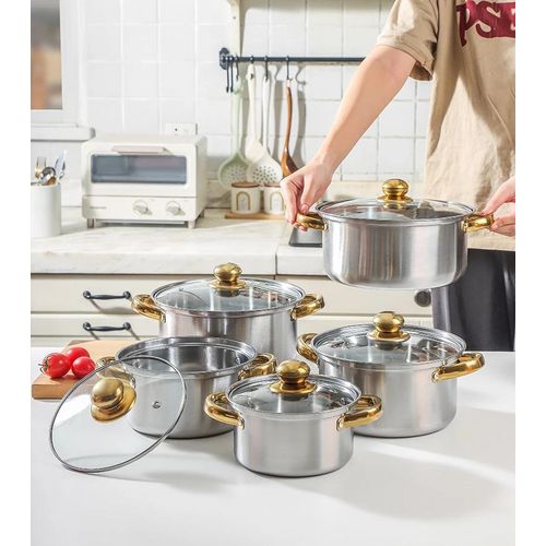 10pcs Stainless Steel Pots and Pans Sets for Kitchen