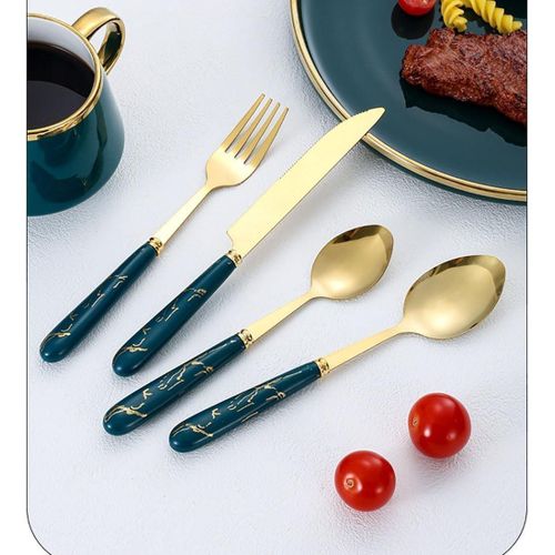 24-piece stainless steel cutlery set - dark green