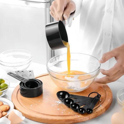 CYFAZA Measuring Cups And Spoons, 10-Piece Set, Plastic, Black