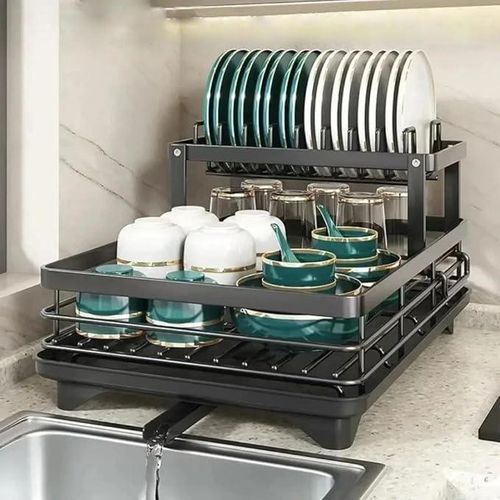 Kitchen countertop dish rack, stainless steel dish drain rack, cutlery rack