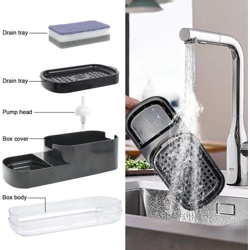 Effortless For Kitchen Cleanup 2 in 1 Soap Dispenser and Sponge Holder for Easy Access (Black)