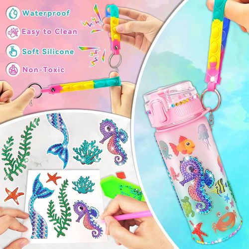 TodyJeyHo Decorate Your Own Water Bottle Kits for Girls Age 4-6-8-10,Unicorn Painting Crafts,Fun Arts and Crafts Gifts Toys for Girls Birthday gift (Mermaid)