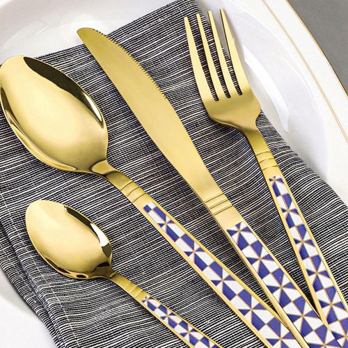 5 Pack Gold Silverware Set Stainless Steel Flatware with Spoons Forks Knife