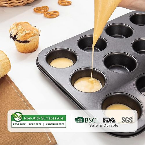 12-Cup Cupcake Non-stick Baking Pan Carbon Steel Muffin Tins Release Baking Pan