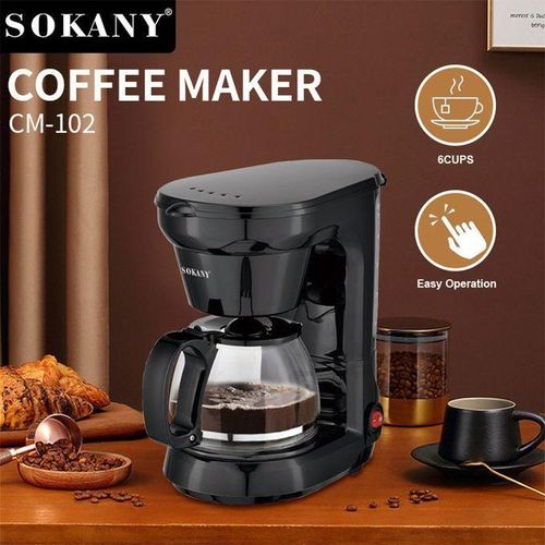 Sokany Hot Sale 650W 750ml Coffee Maker/Coffee Machine 6 Cup, With Glass Carafe And Drip Stop Mechanism To Avoid Spillage And Dishwasher Safe, For Drip Coffee And Expresso Black