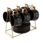 Luxury Artist Design Cat Cup and Plate Set with Spoon - Black
