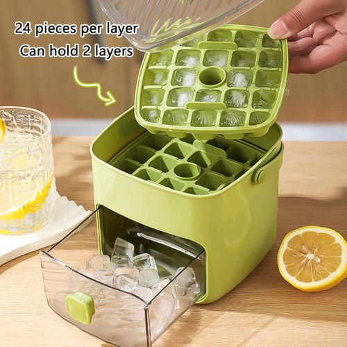 Ice Cube Tray with Lid and Bin, Ice Trays for Freezer, Flexible Ice Cube Trays,2 Pack for Freezer, 48 Pcs Ice Cube Mold with Ice Scoop for Personal Use in Whiskey, Cocktail, Coffee and DIY(White)