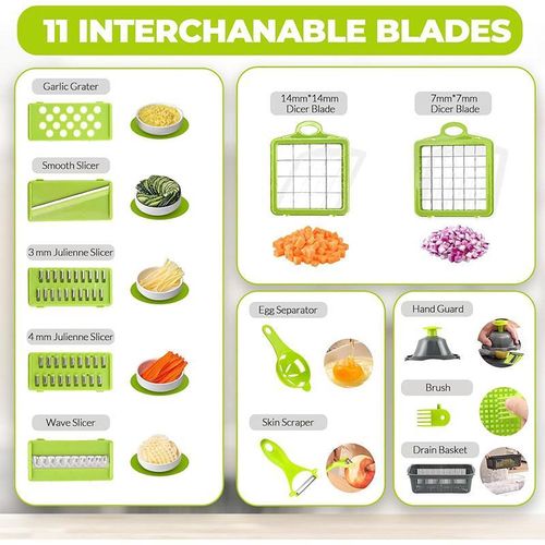 DONFANLIA 16-in-1 Vegetable Chopper Pro - Stainless Steel, BPA-Free, Mandoline Slicer &amp; Dicer Set with Drain Basket, Compact 13" Storage, Safe for Kids