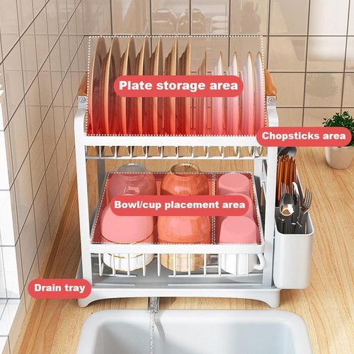 TodyJeyHo Double-layer kitchen countertop dish rack with cutlery holder